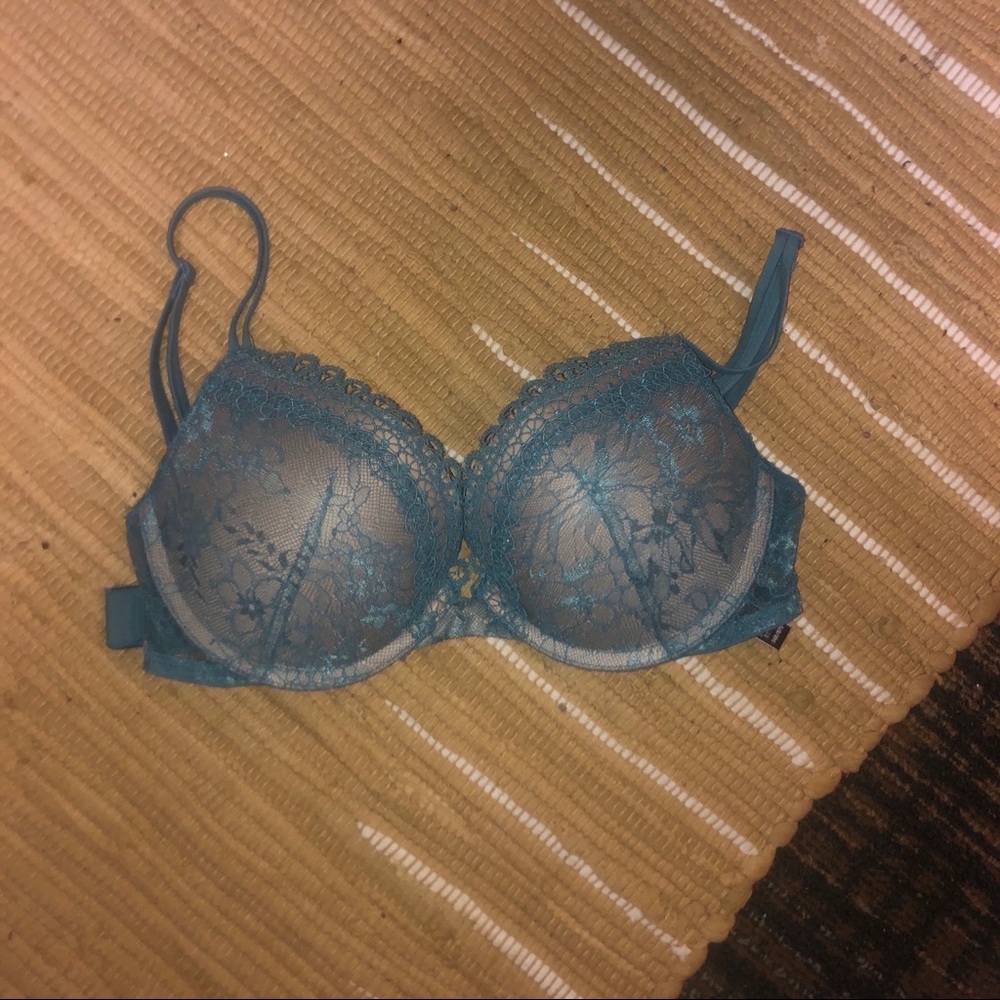Victoria secret blue lace push-up bra and tan